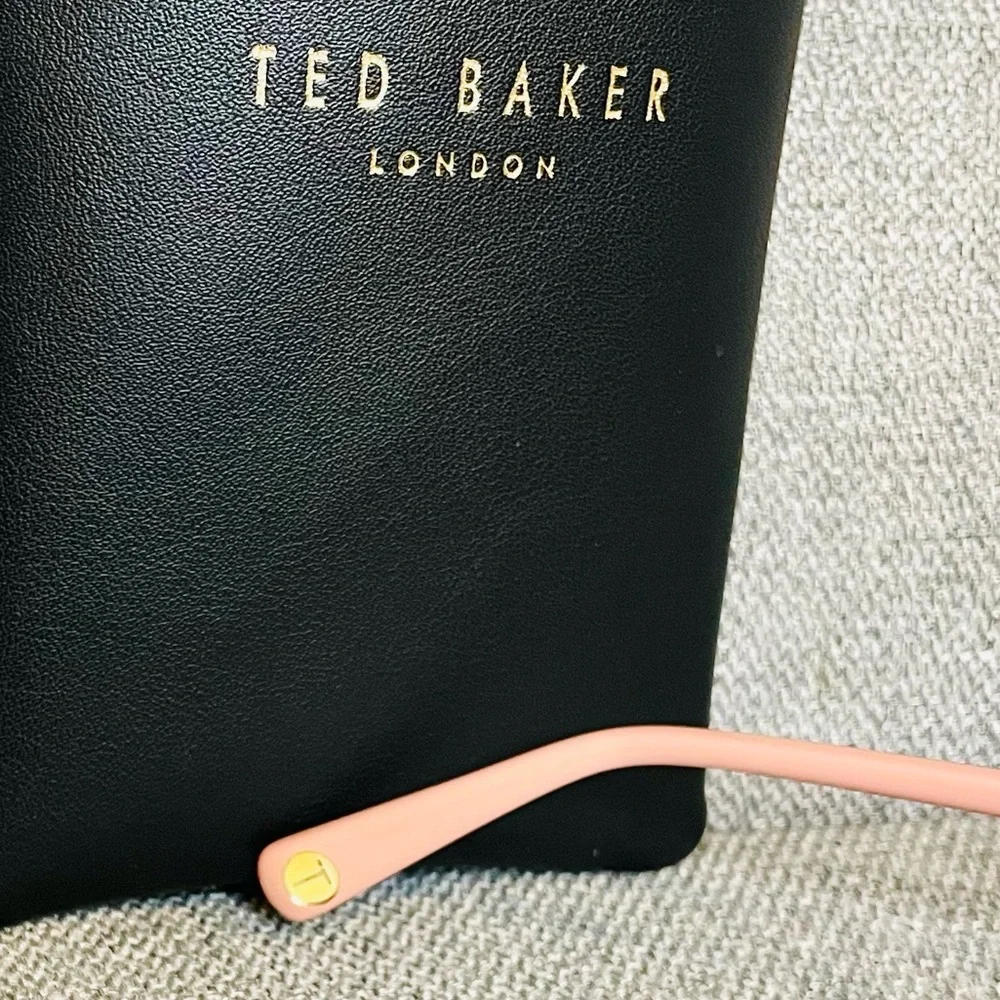 Ted Baker Full Rim Clubmaster Sunglasses w/ Leather Case - Black & Pink $189 NWT - Picture 8 of 9